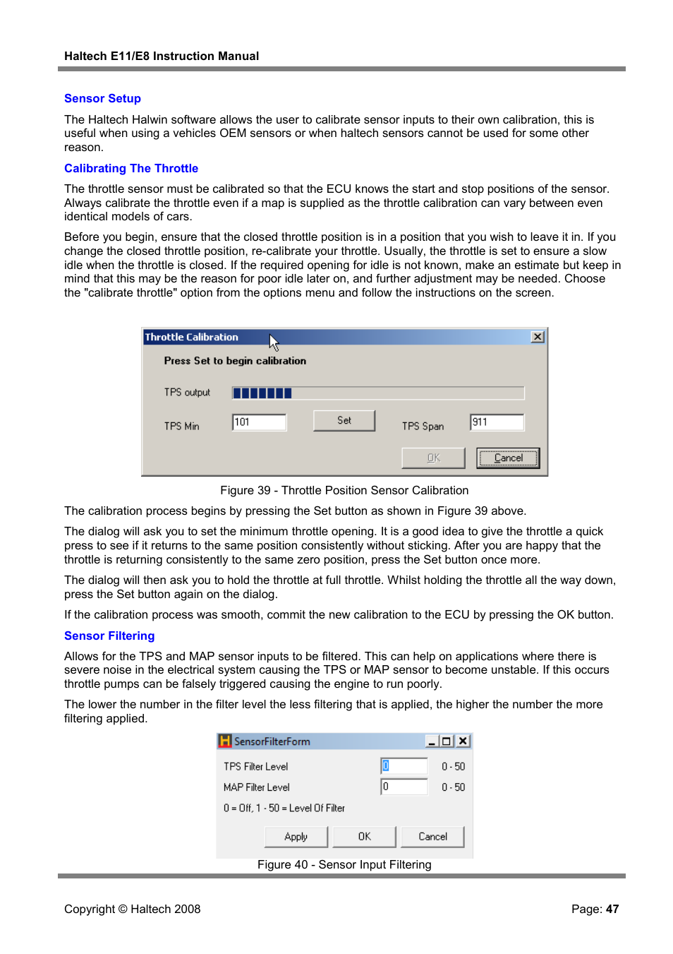 Sensor setup | Haltech E8 User Manual | Page 47 / 177