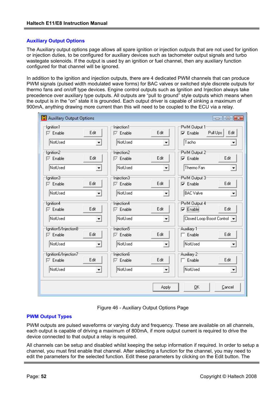 Auxiliary output options | Haltech E8 User Manual | Page 52 / 177