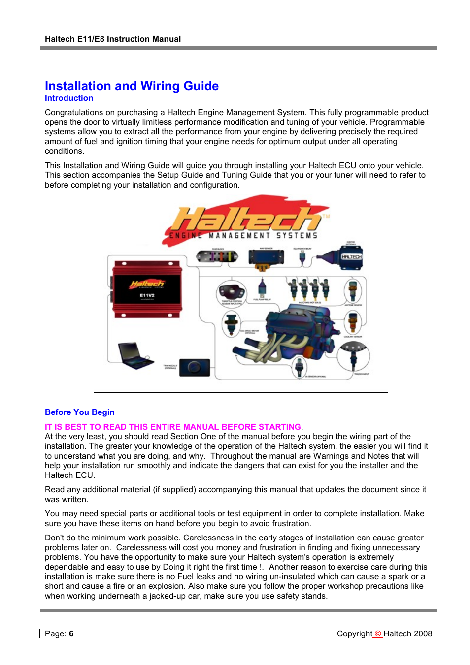 Installation and wiring guide, Introduction, Before you begin | Haltech E8 User Manual | Page 6 / 177