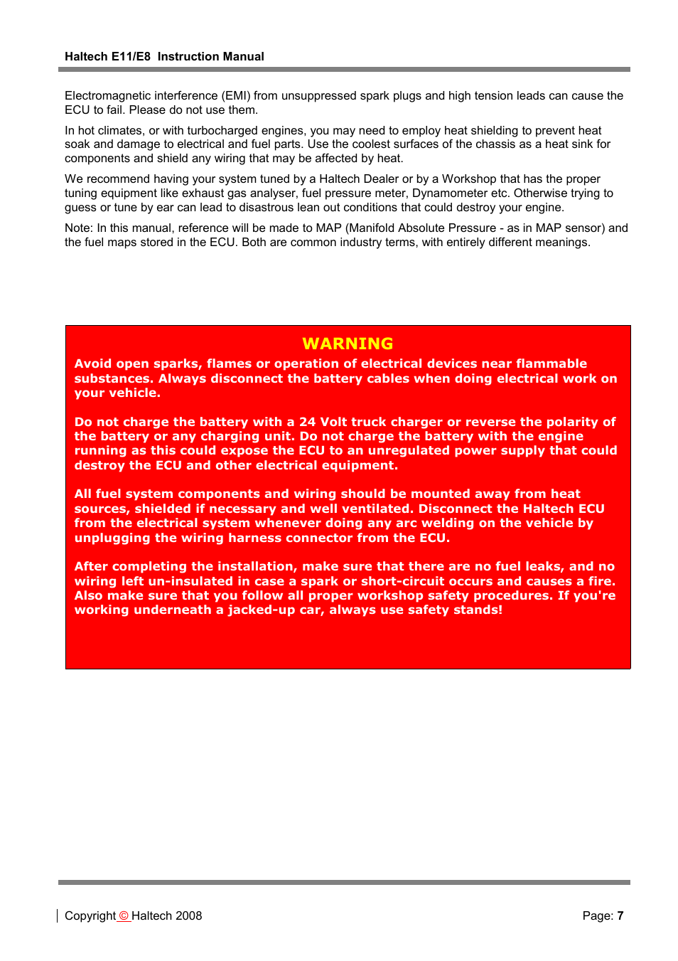 Warning | Haltech E8 User Manual | Page 7 / 177