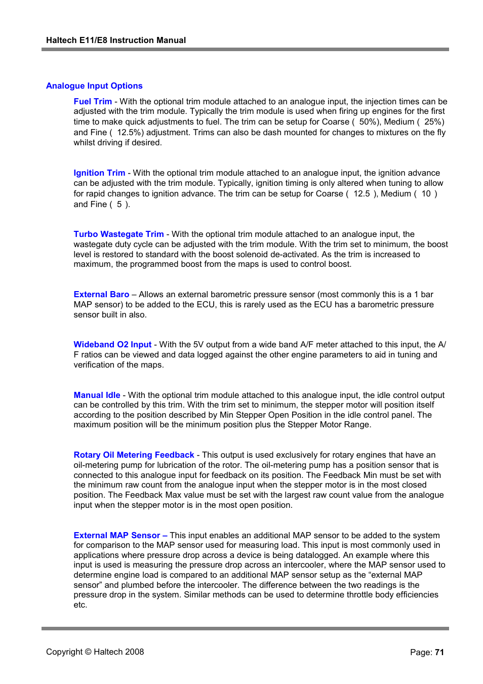 Analogue input options | Haltech E8 User Manual | Page 71 / 177