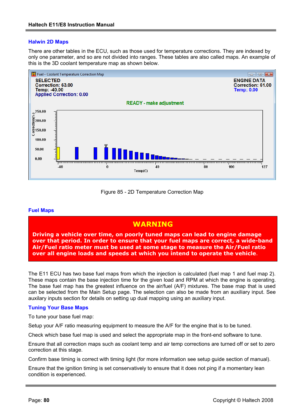 Fuel maps, Warning | Haltech E8 User Manual | Page 80 / 177