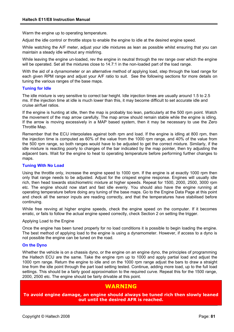 Warning | Haltech E8 User Manual | Page 81 / 177
