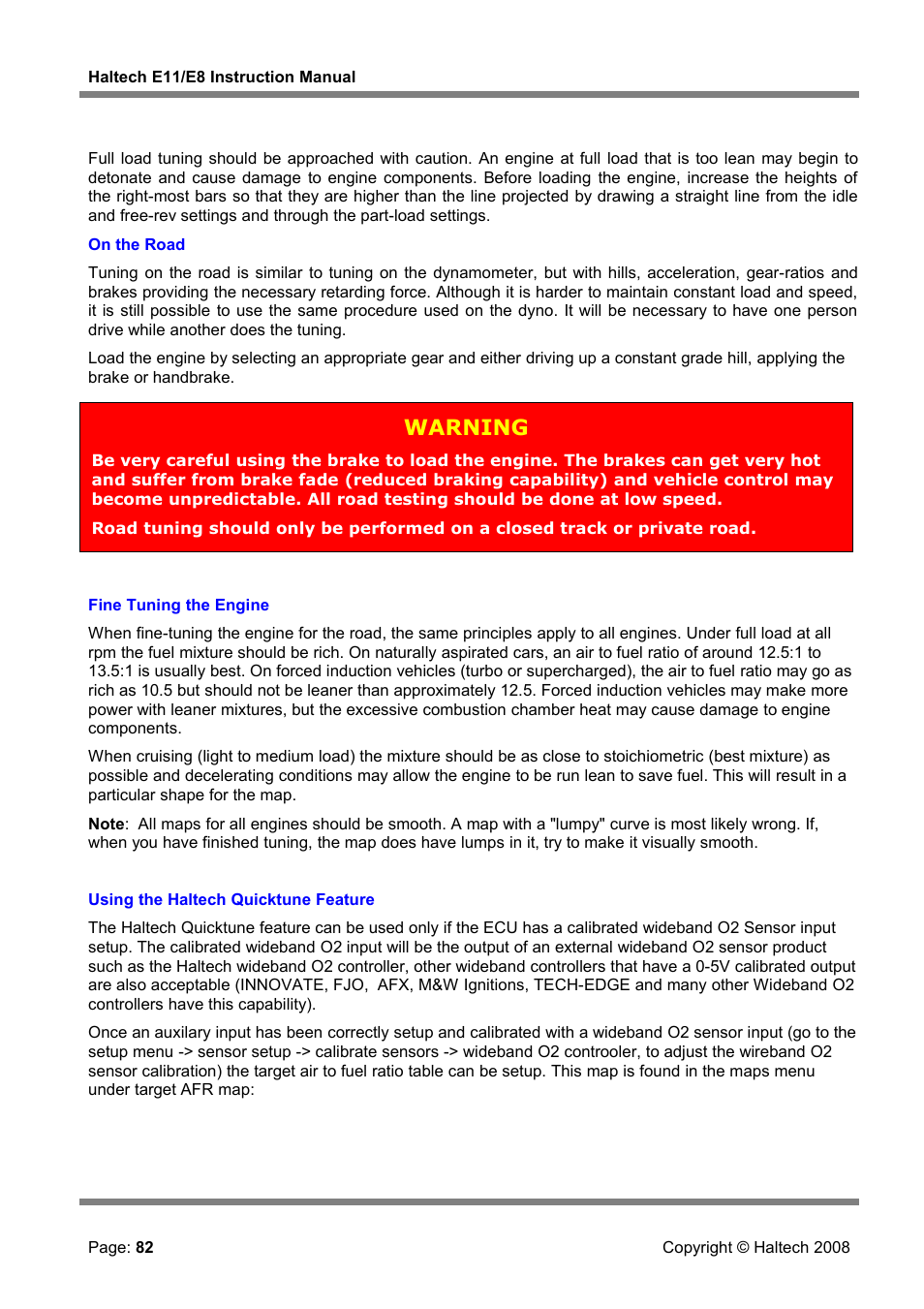 Warning | Haltech E8 User Manual | Page 82 / 177