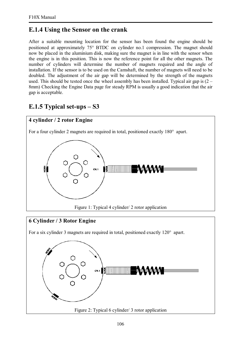 E.1.4 using the sensor on the crank, E.1.5 typical set-ups – s3 | Haltech F10X User Manual | Page 106 / 120