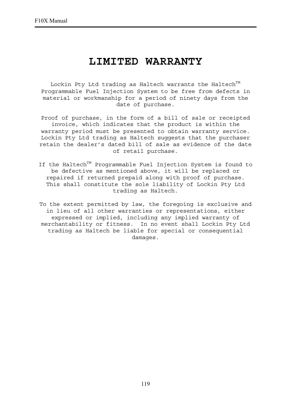 Limited warranty | Haltech F10X User Manual | Page 119 / 120