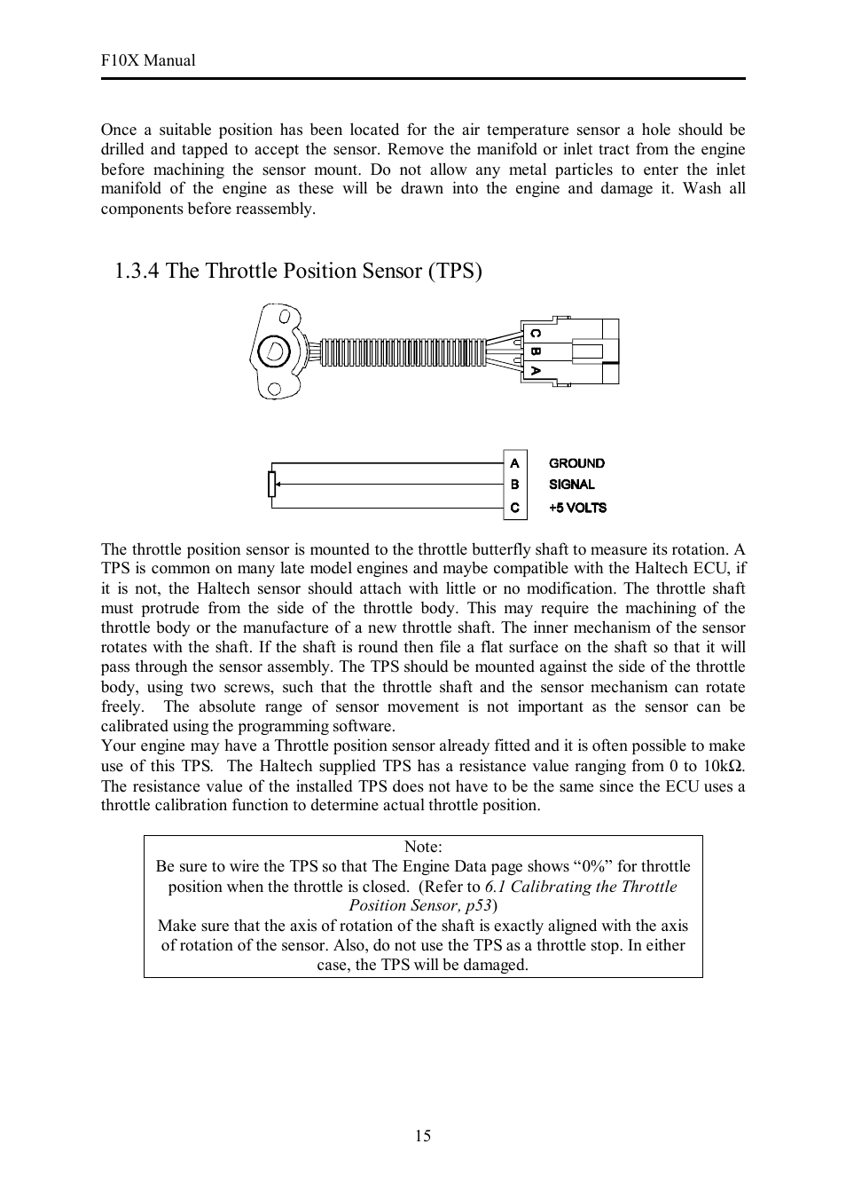 4 the throttle position sensor (tps) | Haltech F10X User Manual | Page 15 / 120