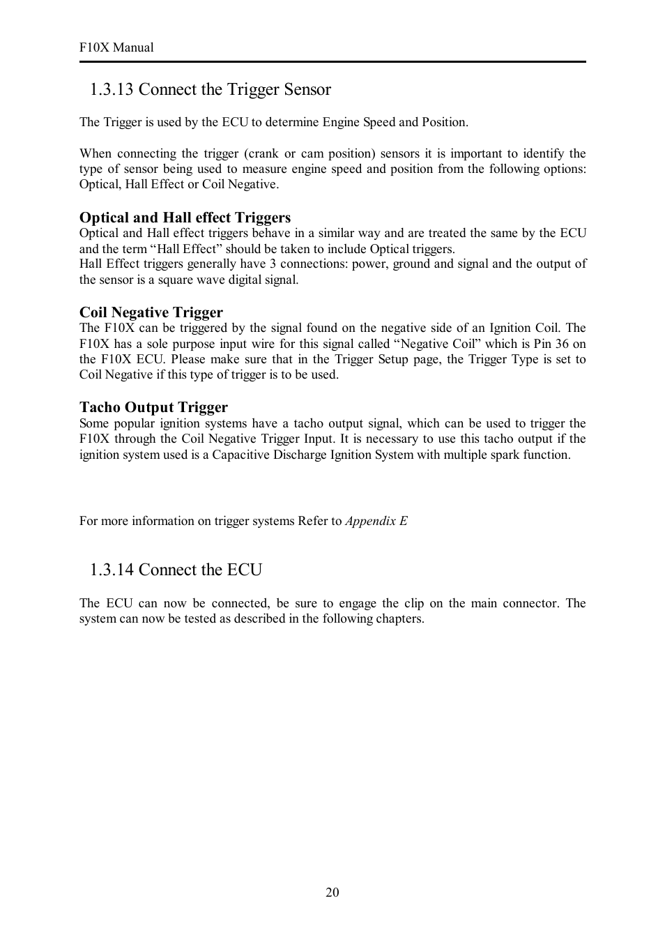 13 connect the trigger sensor, 14 connect the ecu | Haltech F10X User Manual | Page 20 / 120