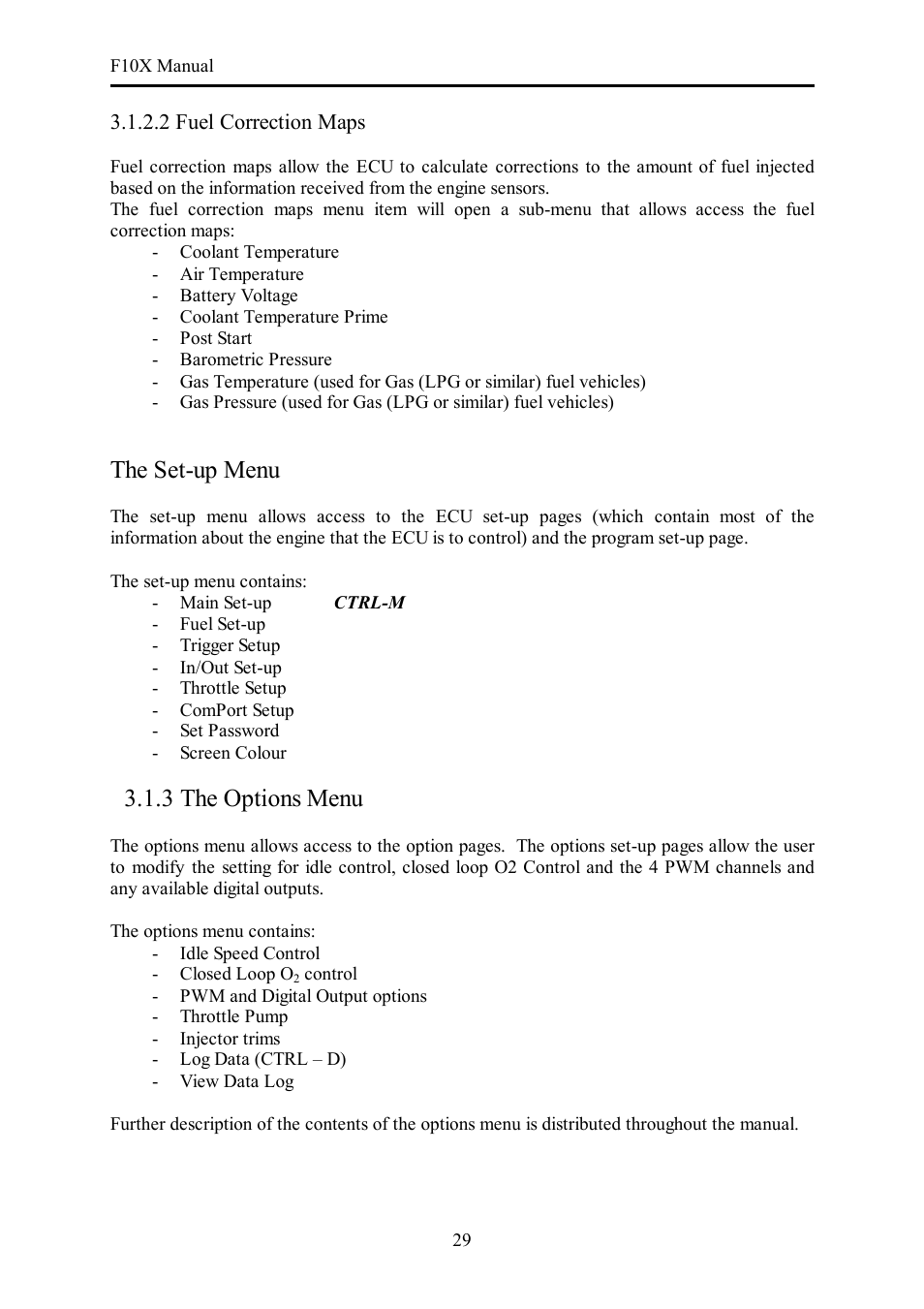 The set-up menu, 3 the options menu | Haltech F10X User Manual | Page 29 / 120