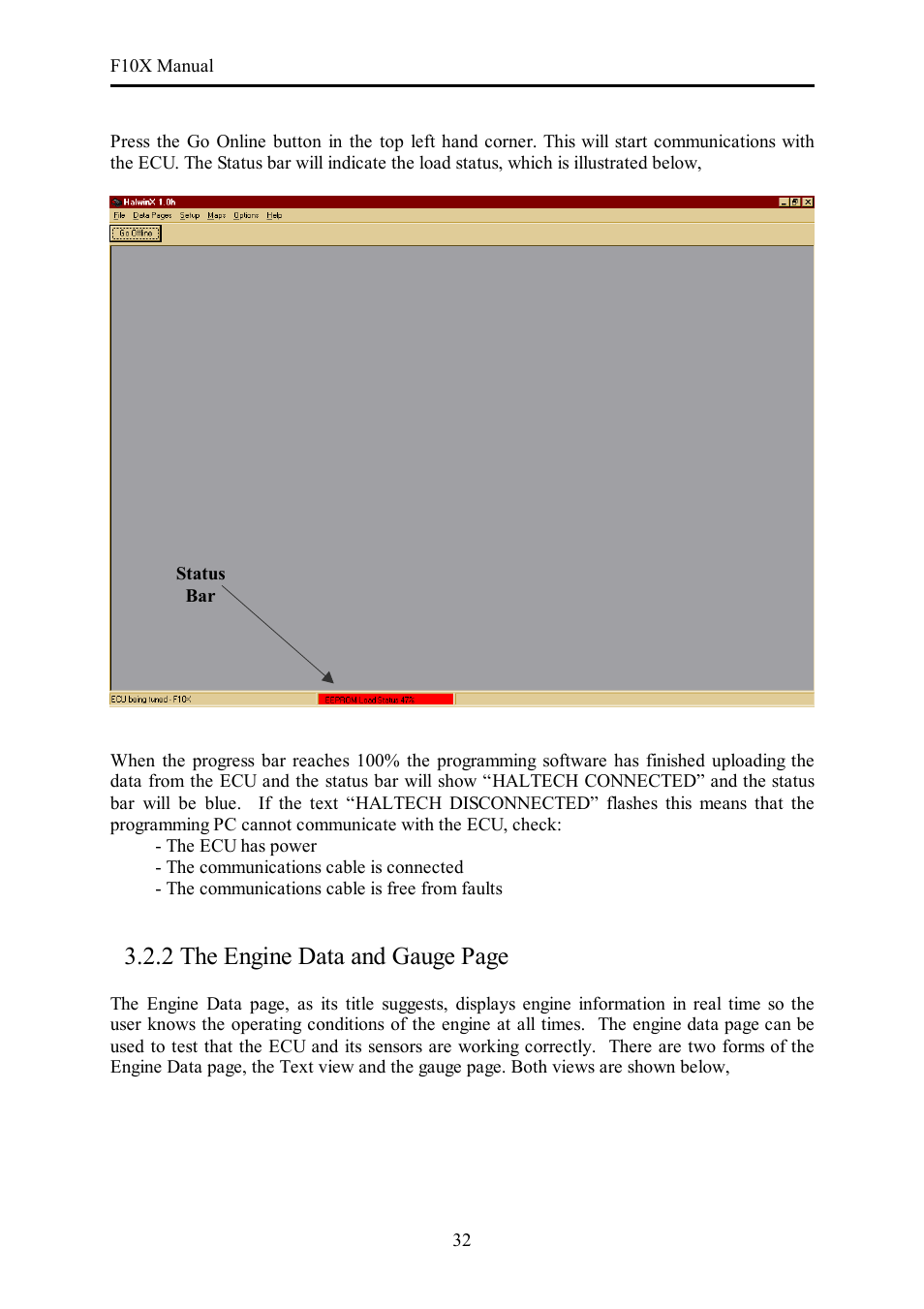 2 the engine data and gauge page | Haltech F10X User Manual | Page 32 / 120