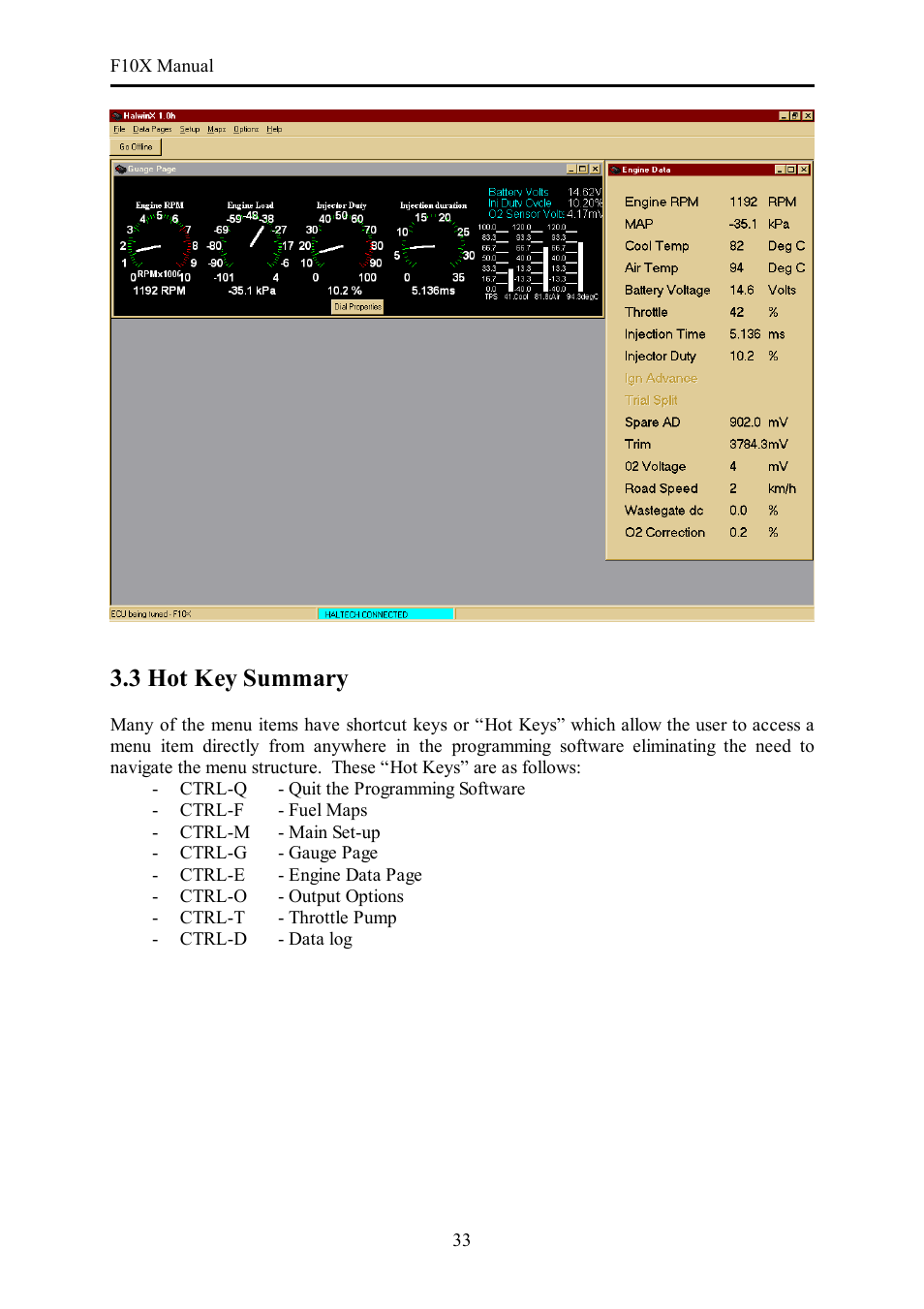 3 hot key summary | Haltech F10X User Manual | Page 33 / 120