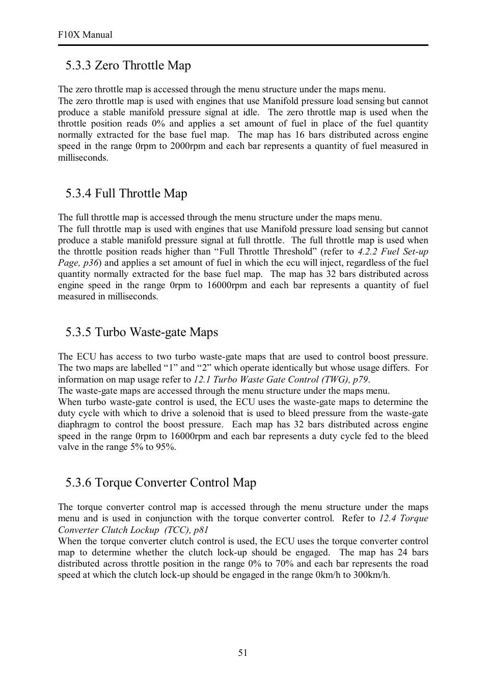 3 zero throttle map, 4 full throttle map, 5 turbo waste-gate maps | 6 torque converter control map | Haltech F10X User Manual | Page 51 / 120