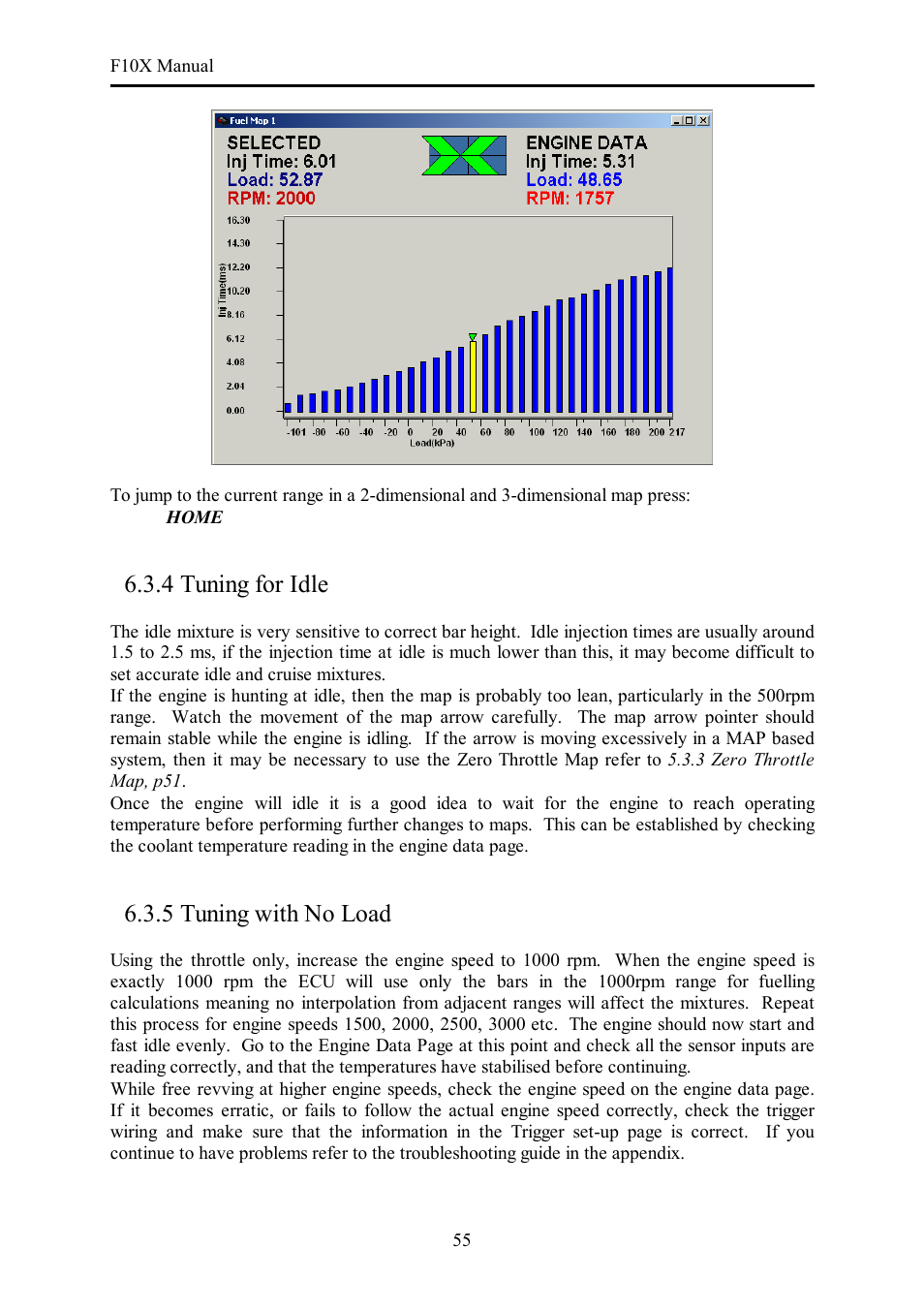4 tuning for idle, 5 tuning with no load | Haltech F10X User Manual | Page 55 / 120