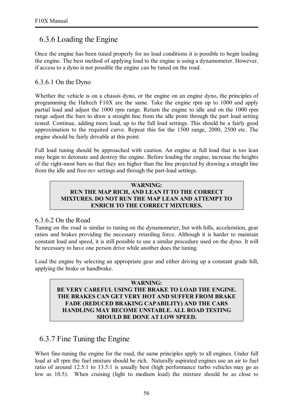 6 loading the engine, 7 fine tuning the engine | Haltech F10X User Manual | Page 56 / 120