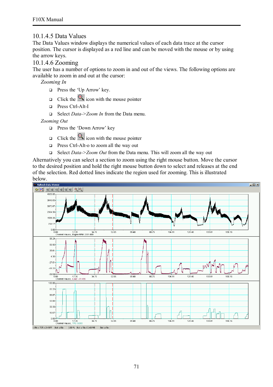 5 data values, 6 zooming | Haltech F10X User Manual | Page 71 / 120