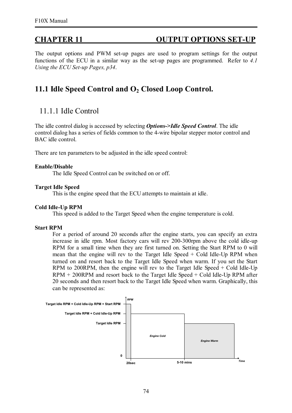 Chapter 11 output options set-up, 1 idle speed control and o, Closed loop control | 1 idle control | Haltech F10X User Manual | Page 74 / 120
