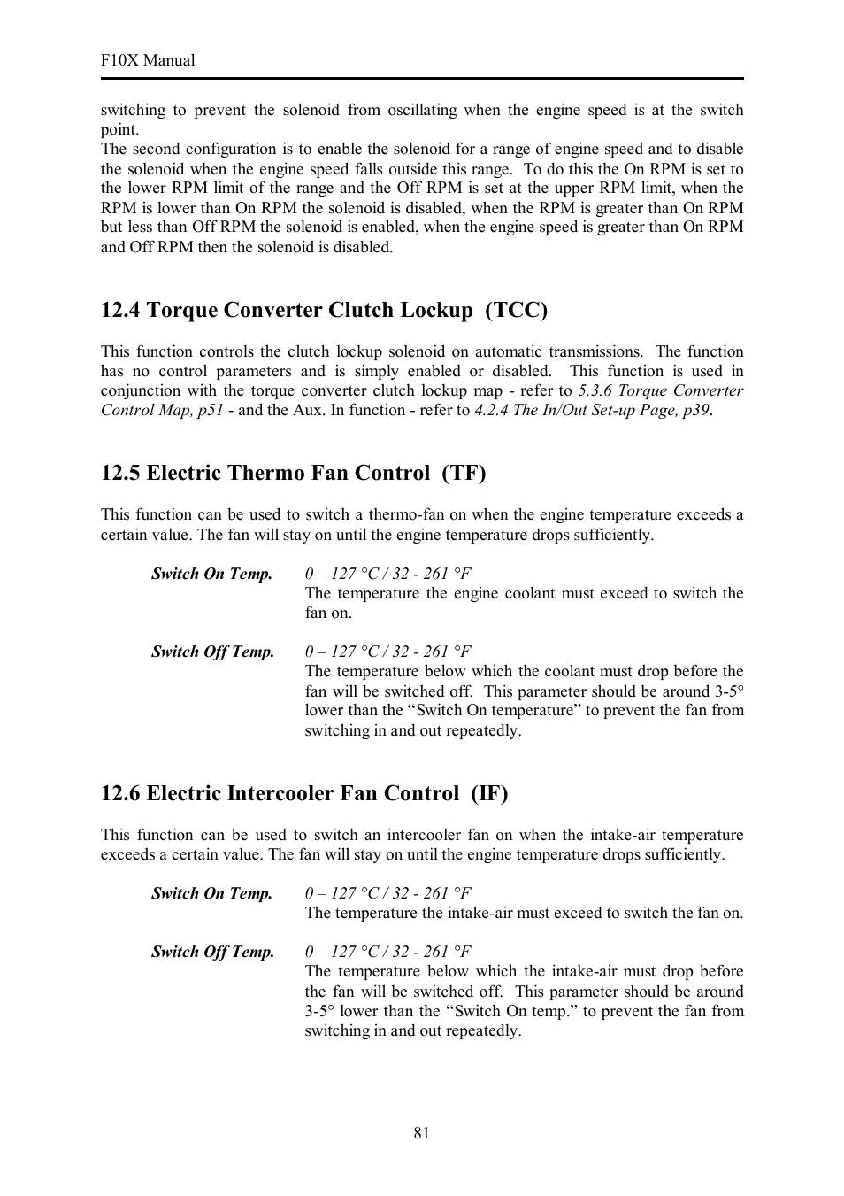 4 torque converter clutch lockup (tcc), 5 electric thermo fan control (tf), 6 electric intercooler fan control (if) | Haltech F10X User Manual | Page 81 / 120