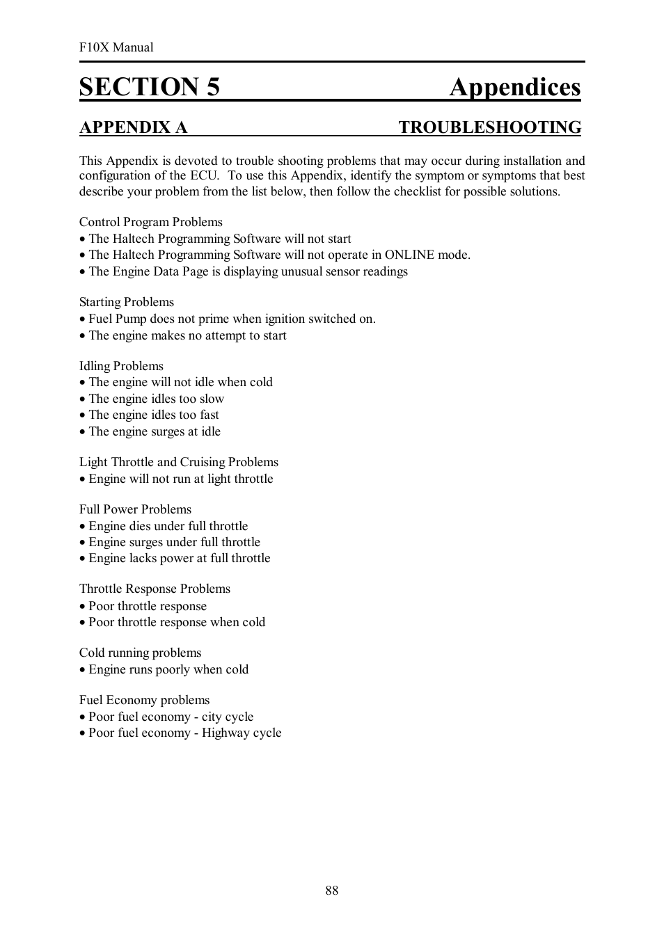 Appendix a troubleshooting | Haltech F10X User Manual | Page 88 / 120