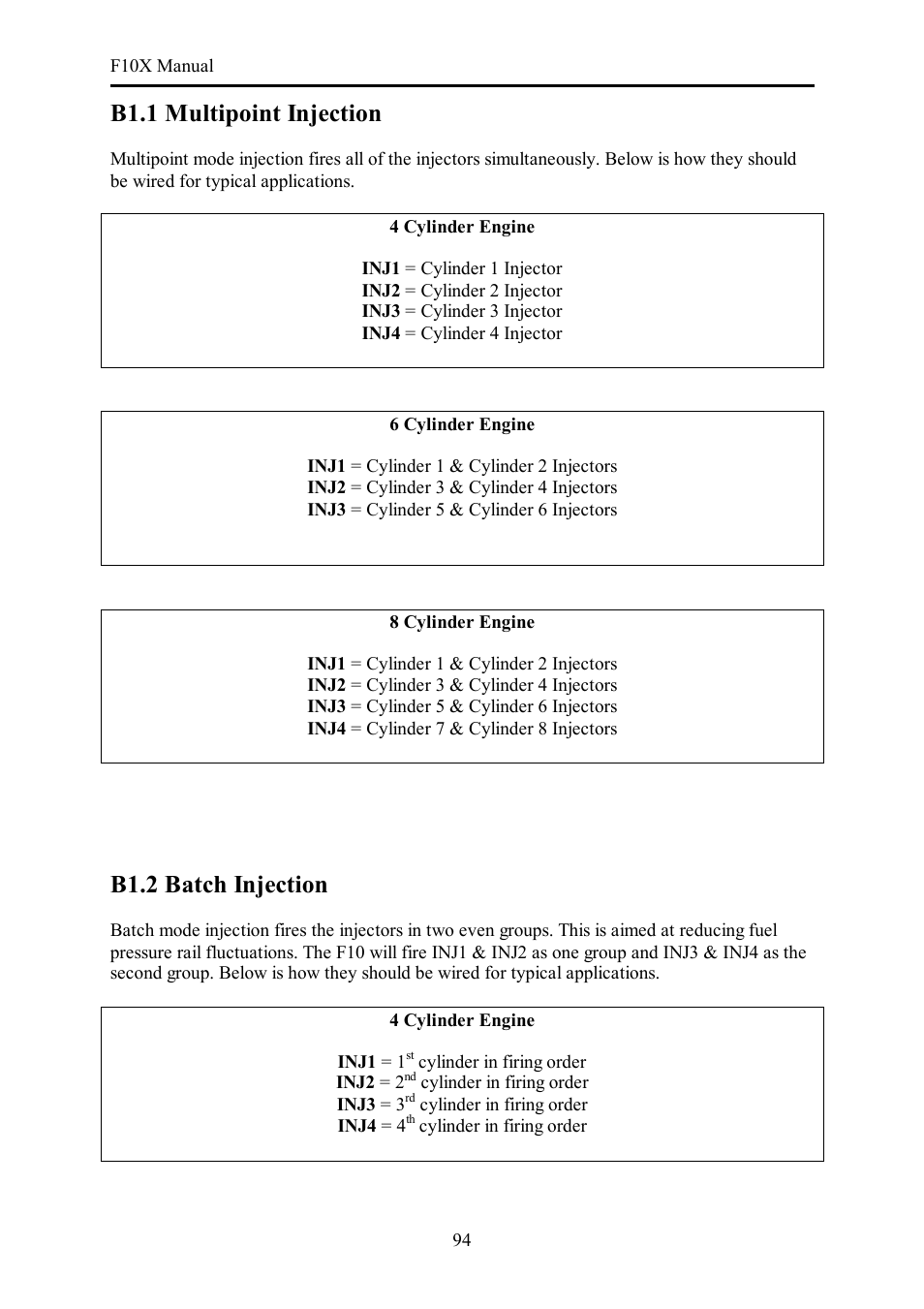 B1.1 multipoint injection, B1.2 batch injection | Haltech F10X User Manual | Page 94 / 120