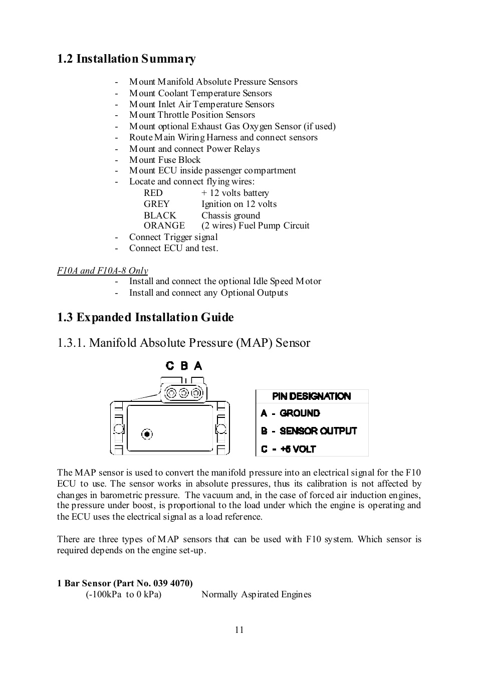 2 installation summary, 3 expanded installation guide, Manifold absolute pressure (map) sensor | Haltech F10 User Manual | Page 16 / 104