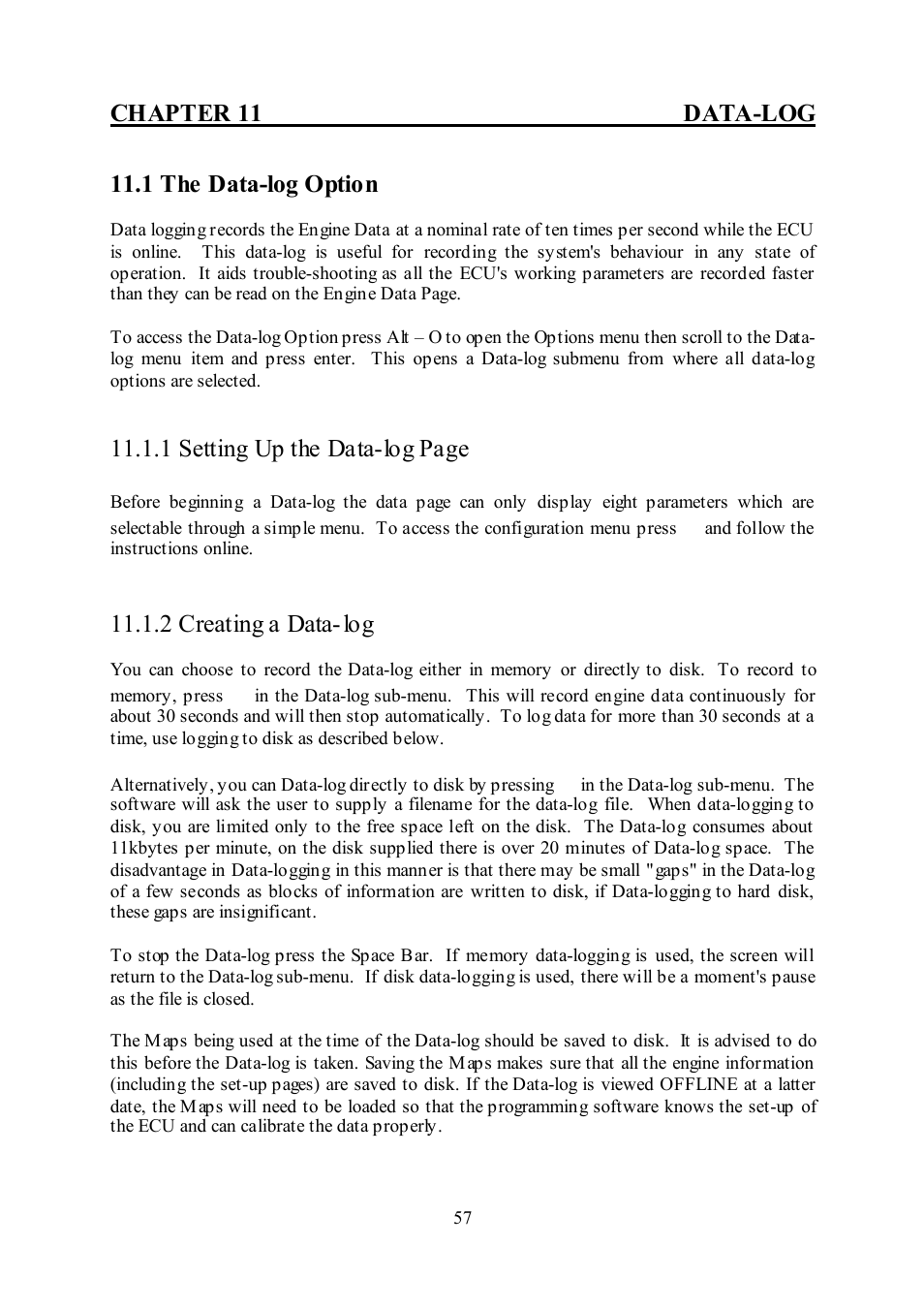 Chapter 11 data-log, 1 the data-log option, 1 setting up the data-log page | 2 creating a data-log | Haltech F10 User Manual | Page 62 / 104