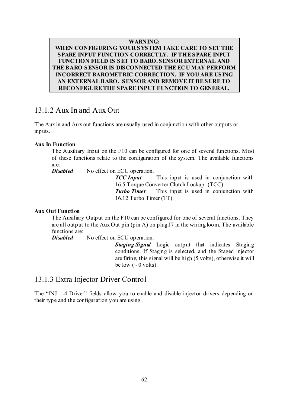 2 aux in and aux out, 3 extra injector driver control | Haltech F10 User Manual | Page 67 / 104