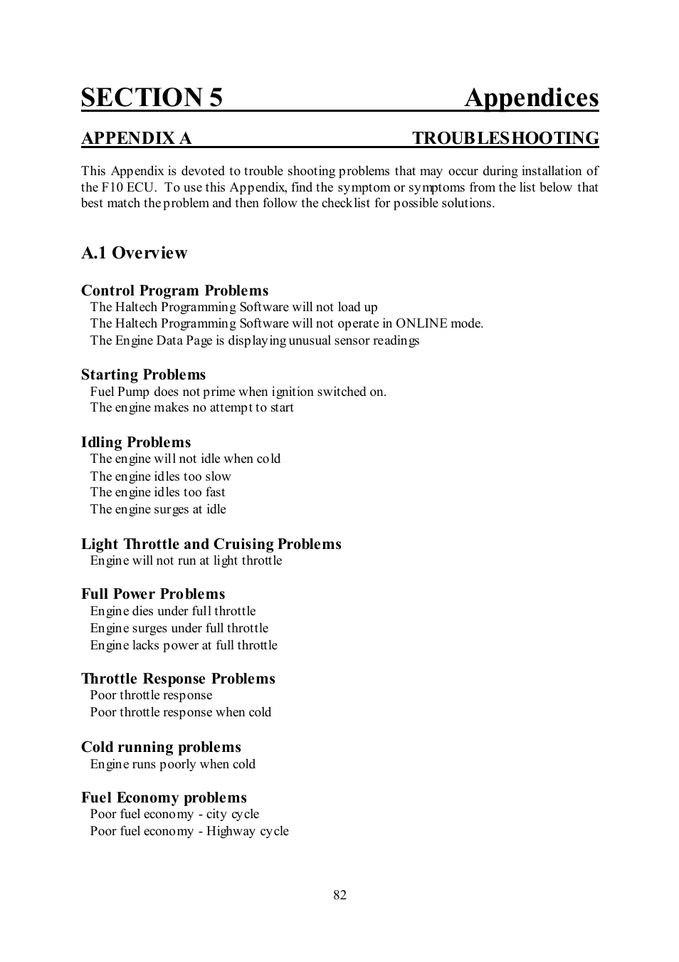 Appendix a troubleshooting, A.1 overview | Haltech F10 User Manual | Page 87 / 104