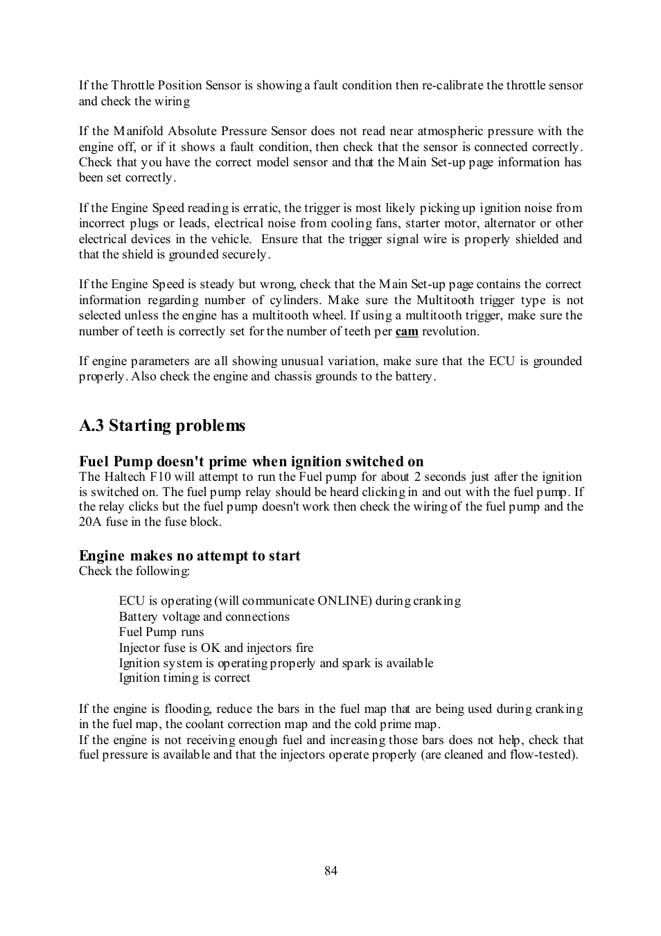 A.3 starting problems | Haltech F10 User Manual | Page 89 / 104