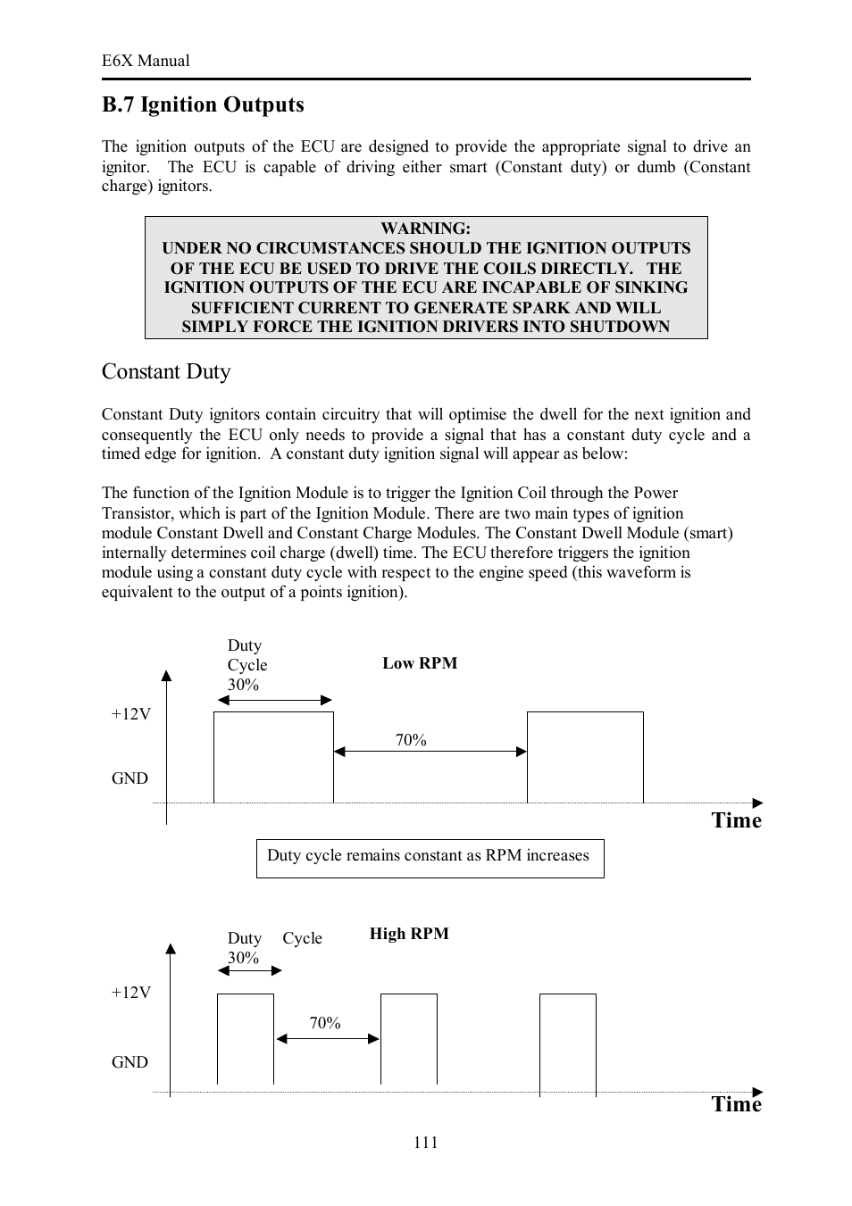 B.7 ignition outputs, Constant duty, Time | Haltech E6X Manual Win Version User Manual | Page 111 / 176