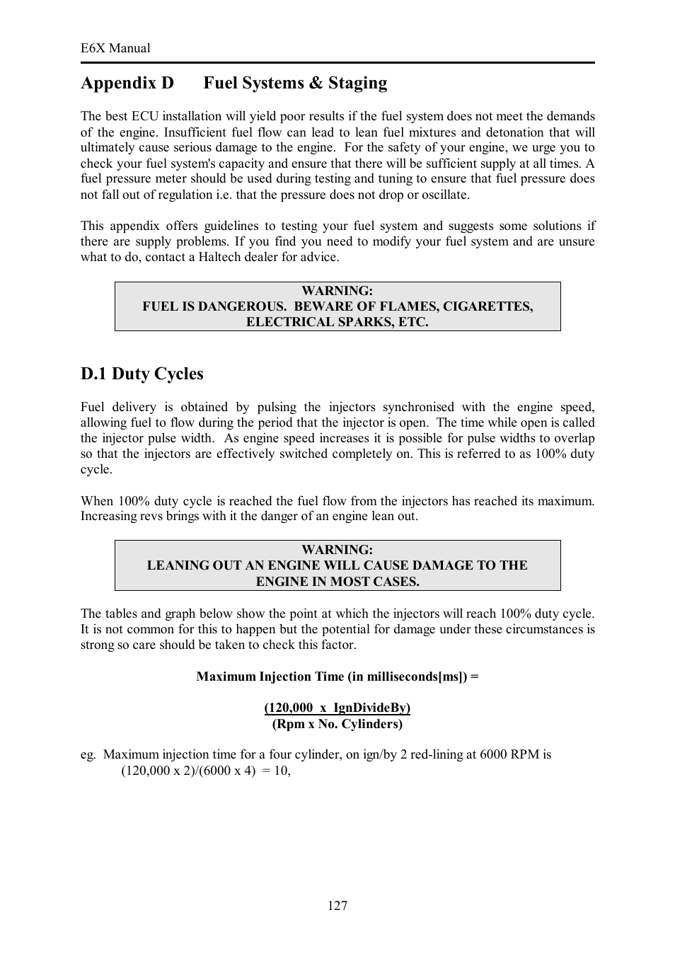 Appendix d fuel systems & staging, D.1 duty cycles | Haltech E6X Manual Win Version User Manual | Page 127 / 176