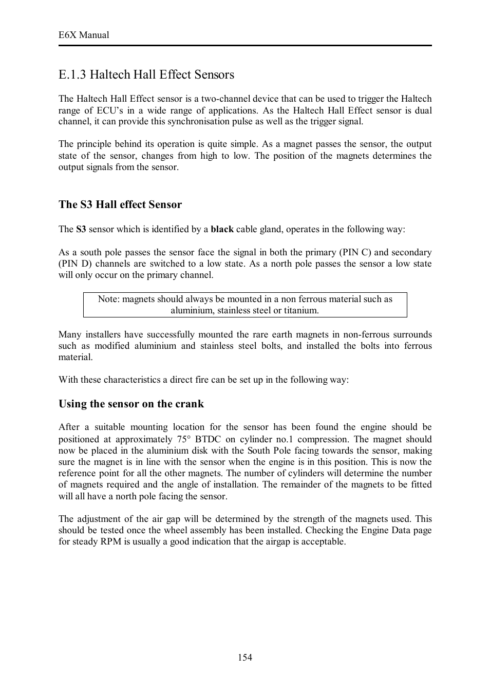 E.1.3 haltech hall effect sensors | Haltech E6X Manual Win Version User Manual | Page 154 / 176