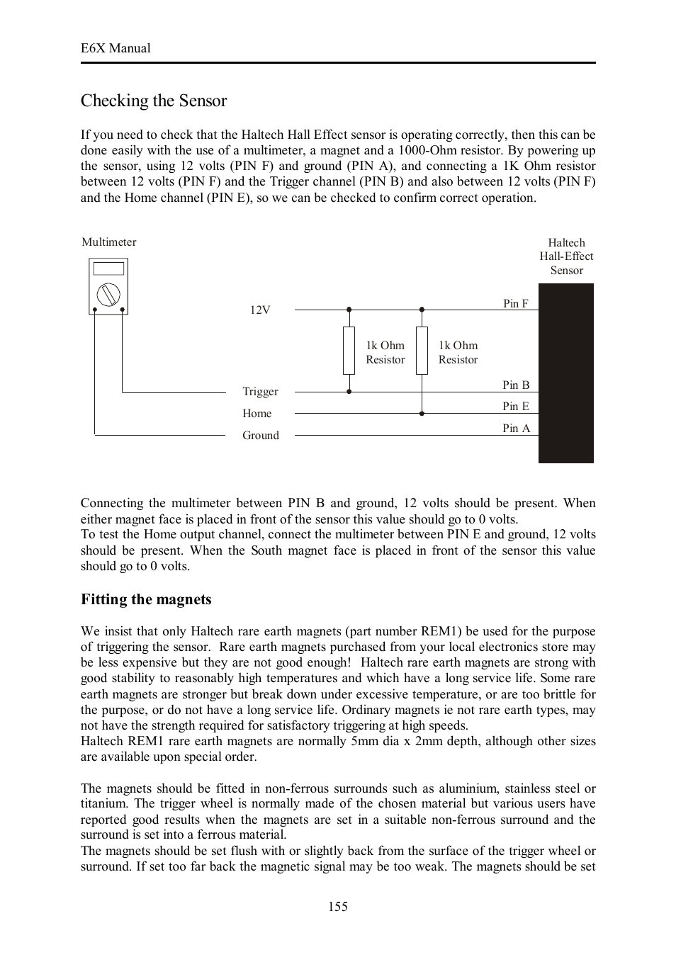 Checking the sensor, Fitting the magnets | Haltech E6X Manual Win Version User Manual | Page 155 / 176