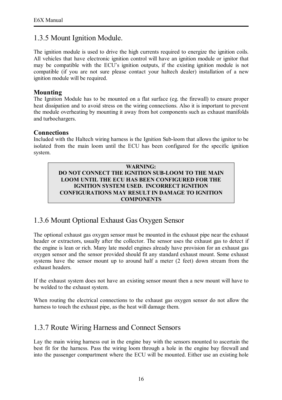 5 mount ignition module, 6 mount optional exhaust gas oxygen sensor, 7 route wiring harness and connect sensors | Haltech E6X Manual Win Version User Manual | Page 16 / 176