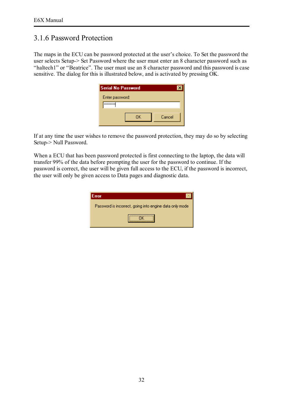 6 password protection | Haltech E6X Manual Win Version User Manual | Page 32 / 176