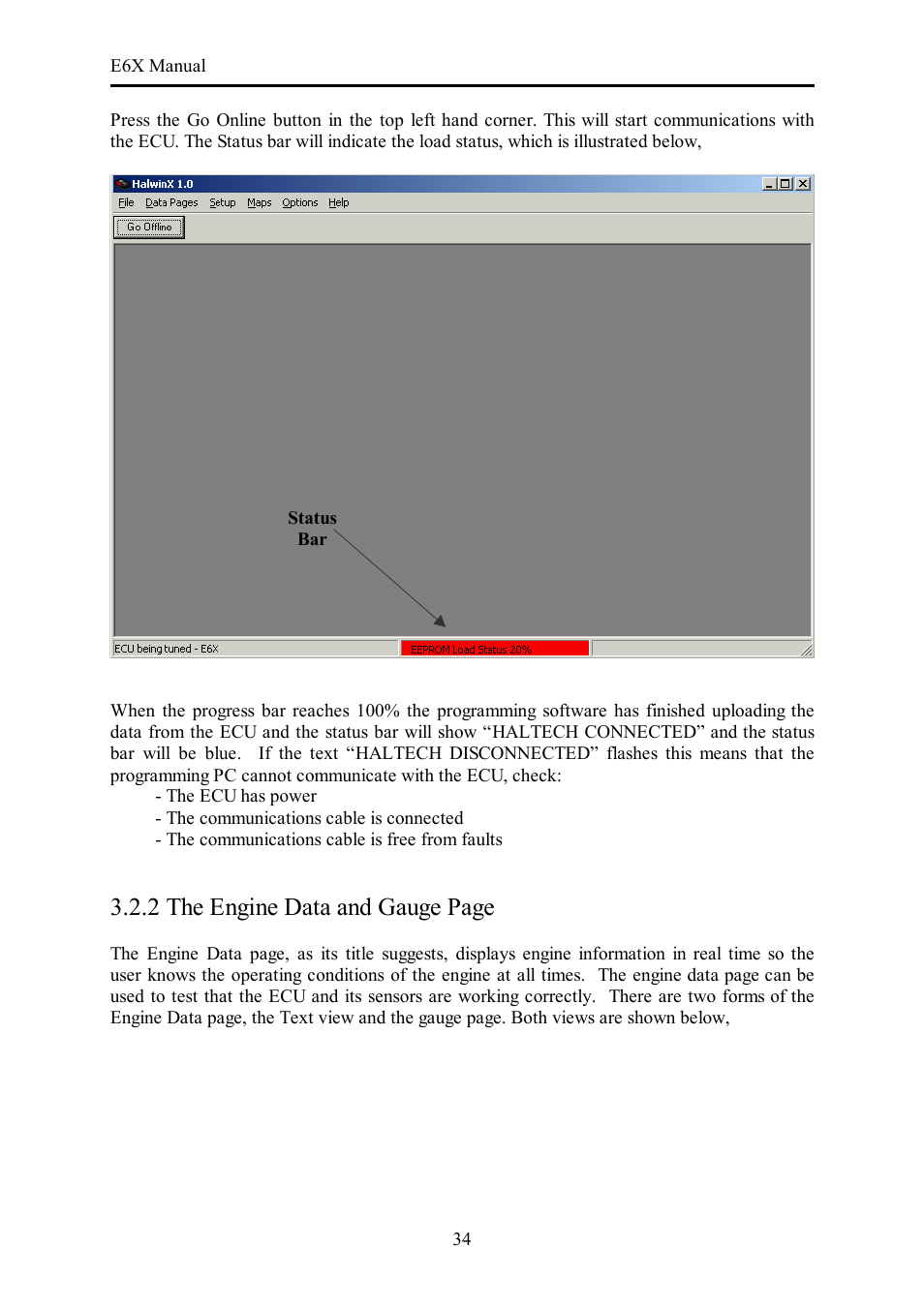 2 the engine data and gauge page | Haltech E6X Manual Win Version User Manual | Page 34 / 176