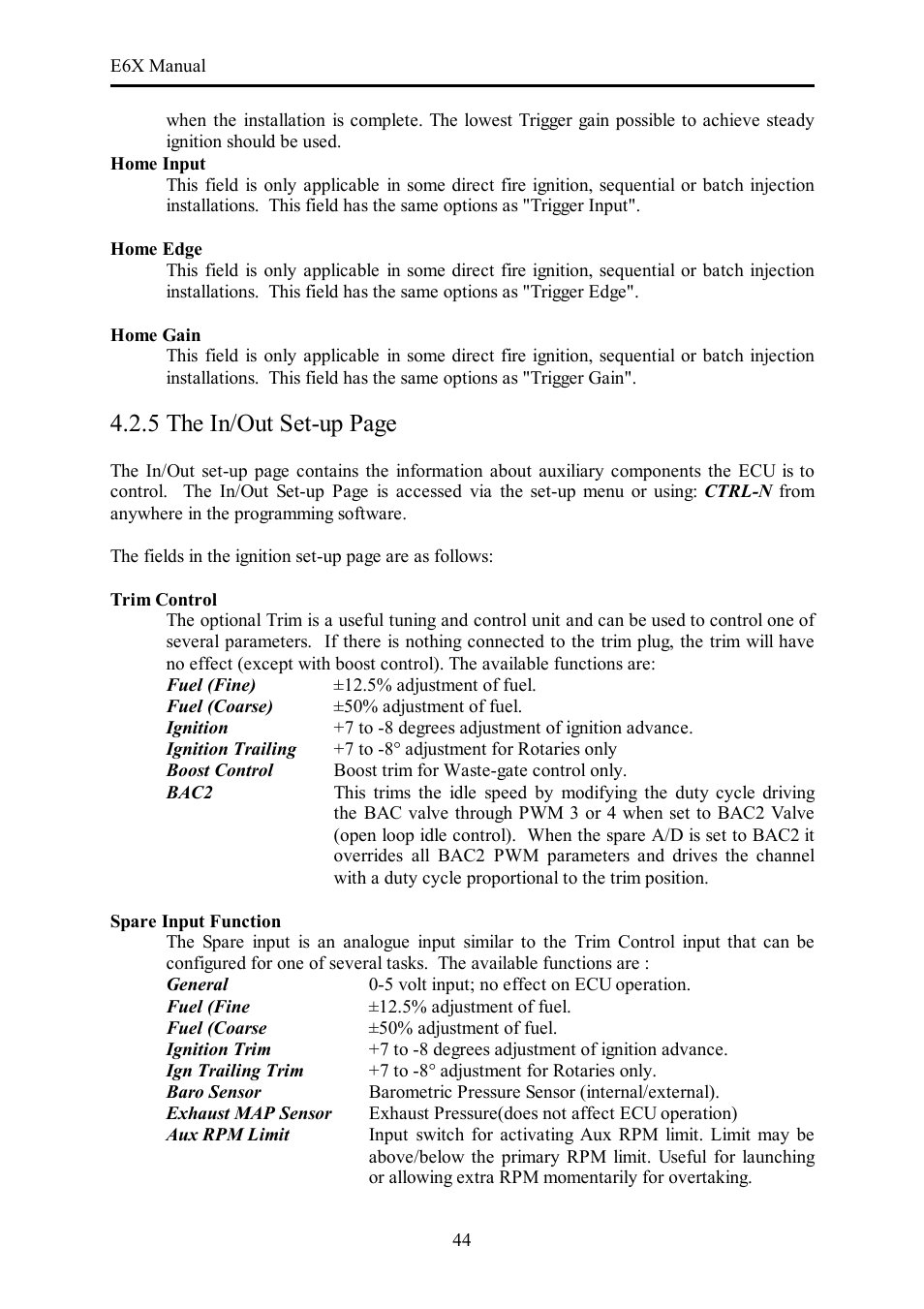 5 the in/out set-up page | Haltech E6X Manual Win Version User Manual | Page 44 / 176