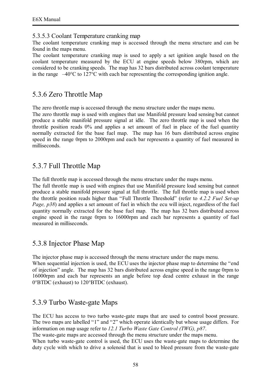 6 zero throttle map, 7 full throttle map, 8 injector phase map | 9 turbo waste-gate maps | Haltech E6X Manual Win Version User Manual | Page 58 / 176