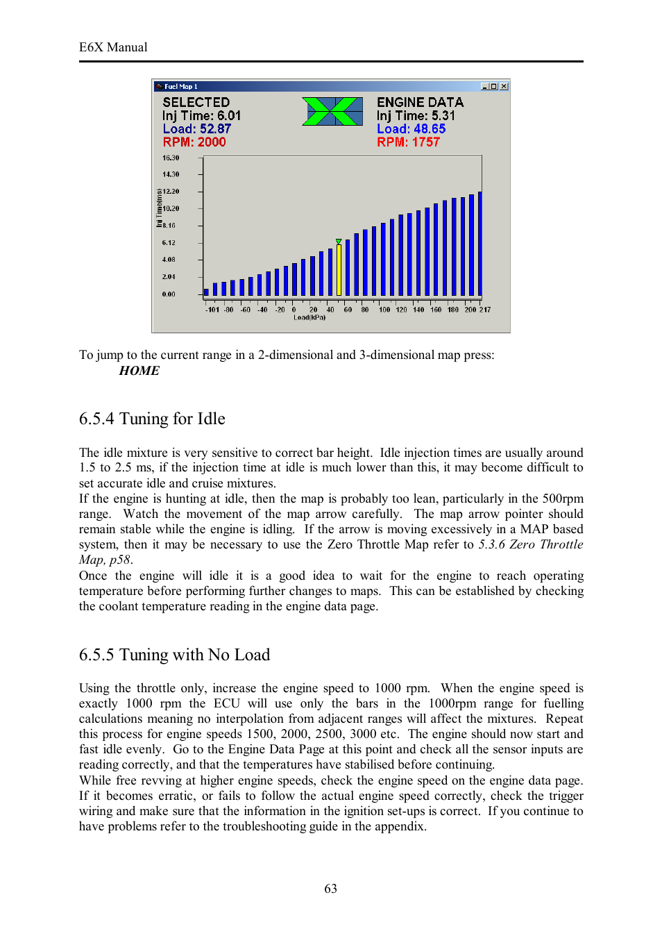 4 tuning for idle, 5 tuning with no load | Haltech E6X Manual Win Version User Manual | Page 63 / 176