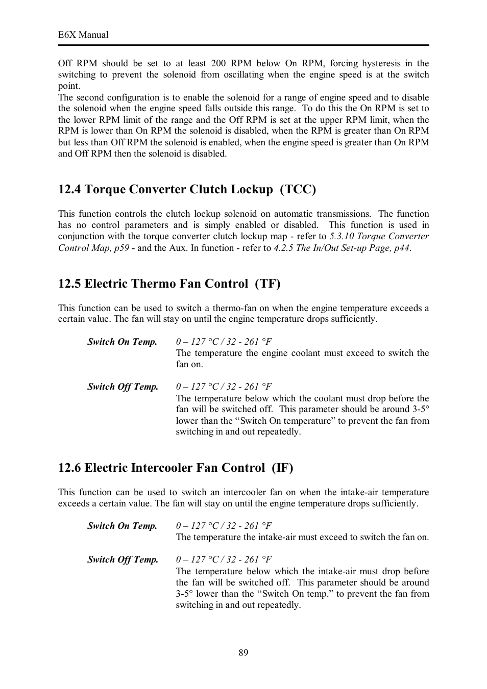 4 torque converter clutch lockup (tcc), 5 electric thermo fan control (tf), 6 electric intercooler fan control (if) | Haltech E6X Manual Win Version User Manual | Page 89 / 176