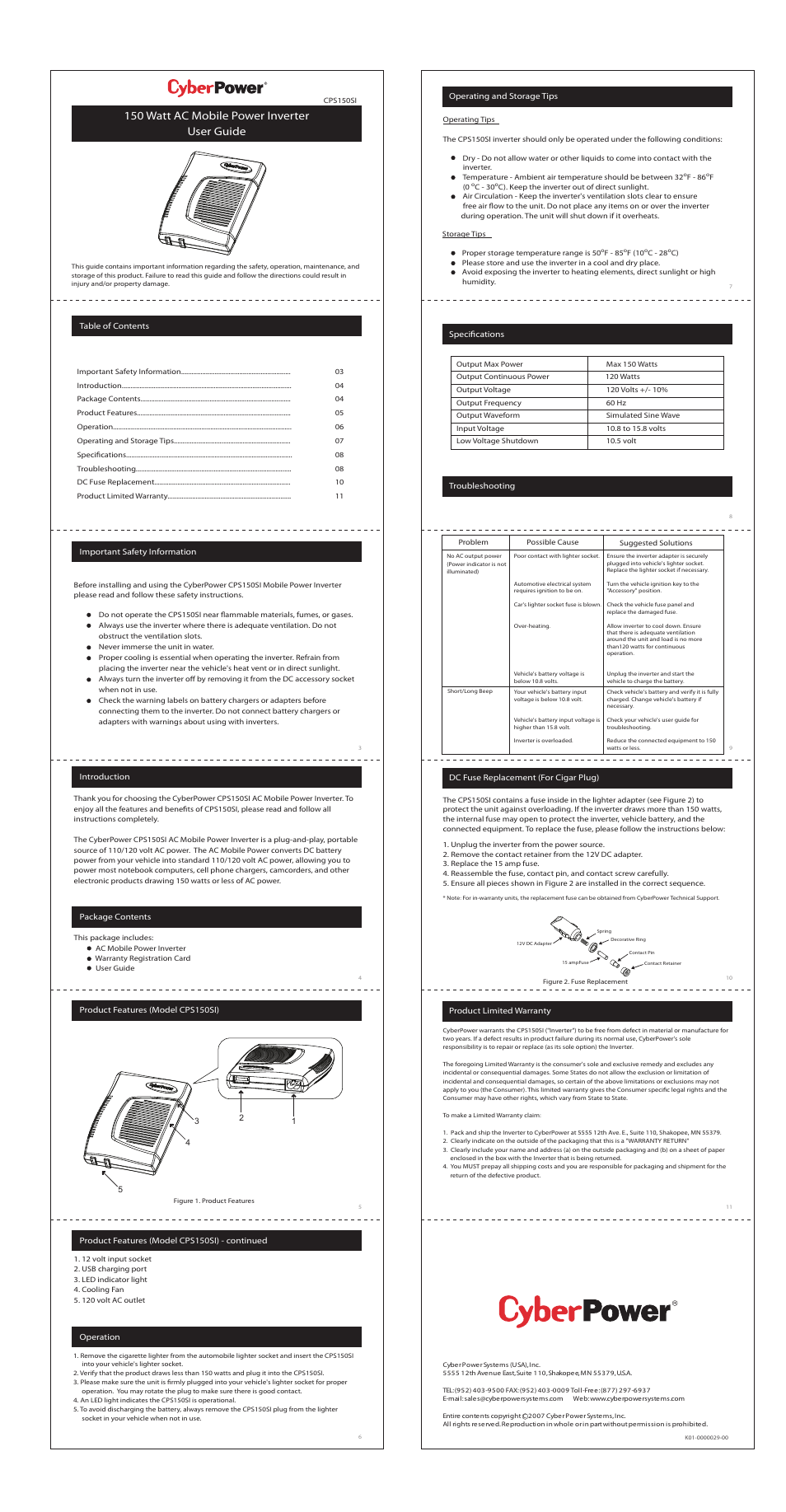 CyberPower Systems CPS150SI User Manual | 1 page