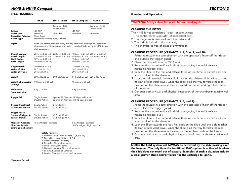 Hk45 & hk45 compact | Heckler&Koch HK45 COMPACT TACTICAL User Manual | Page 10 / 31