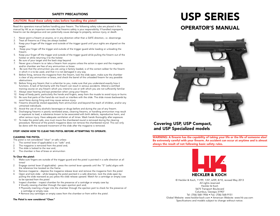 Usp series, Operator’s manual | Heckler&Koch USP TACTICAL User Manual | Page 2 / 27