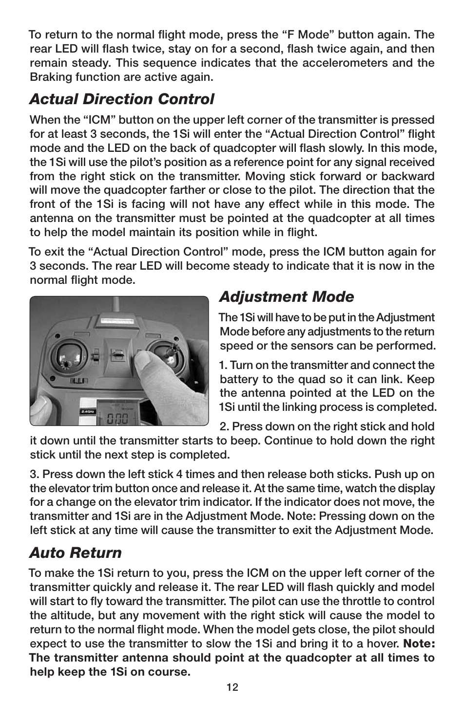 Actual direction control, Adjustment mode, Auto return | Heli-Max HMXE0832 User Manual | Page 12 / 20