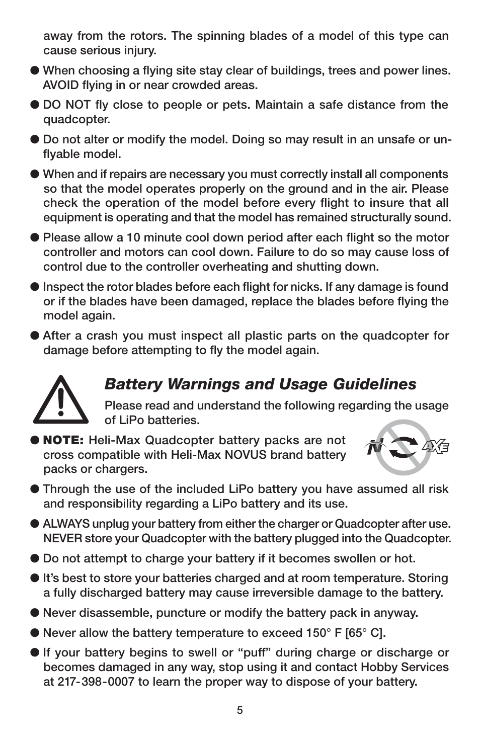 Battery warnings and usage guidelines | Heli-Max HMXE0832 User Manual | Page 5 / 20