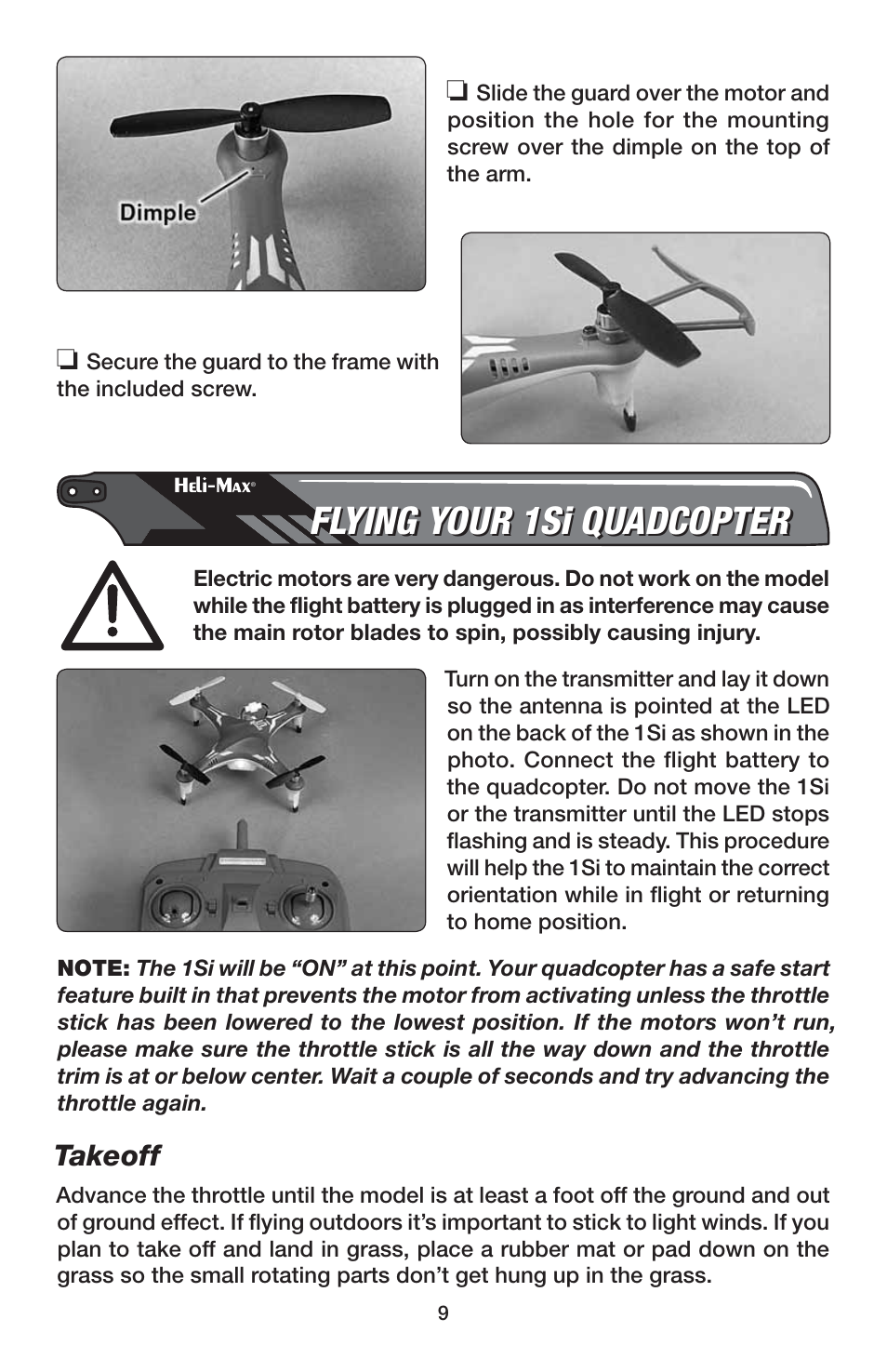 Flying your 1si quadcopter, Takeoff | Heli-Max HMXE0832 User Manual | Page 9 / 20