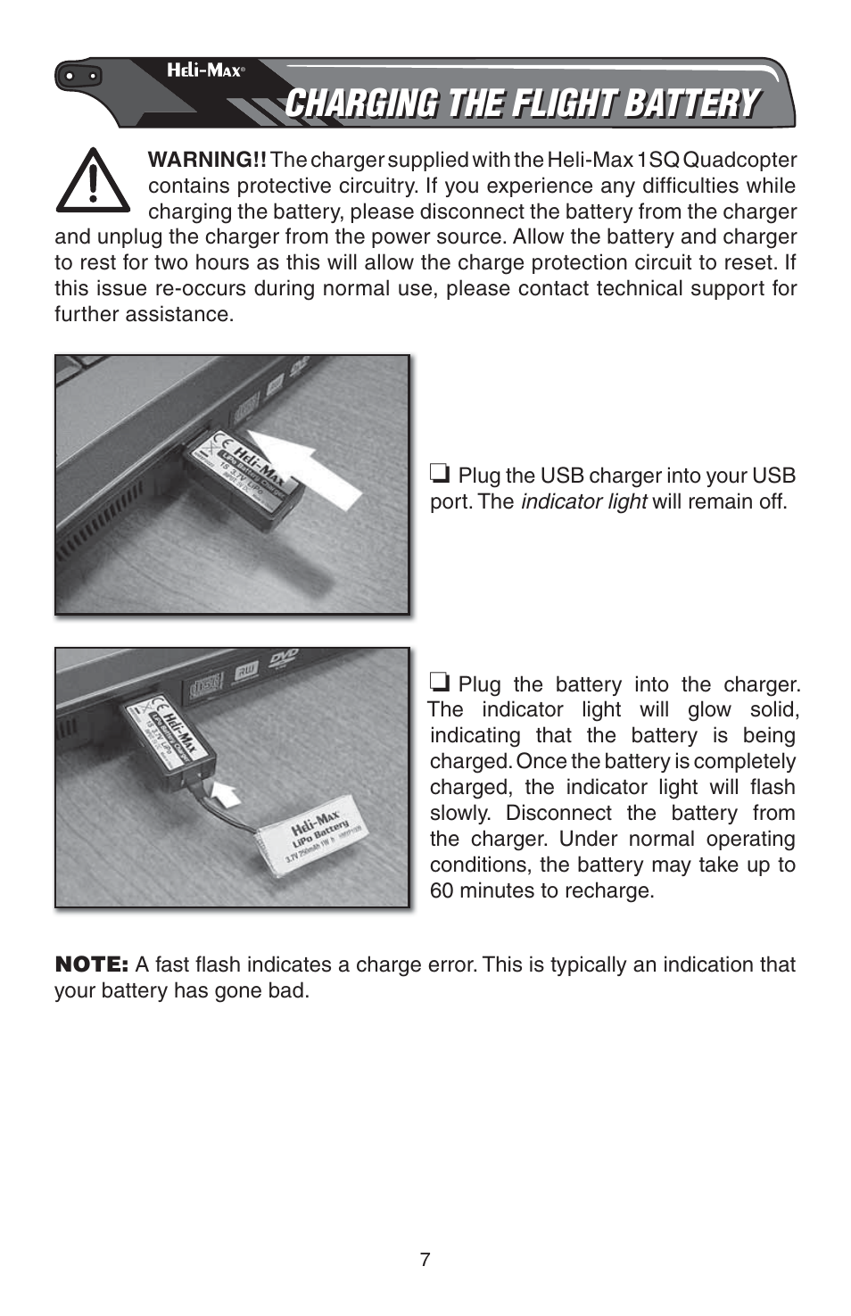 Charging the flight battery | Heli-Max HMXE0835 User Manual | Page 7 / 16