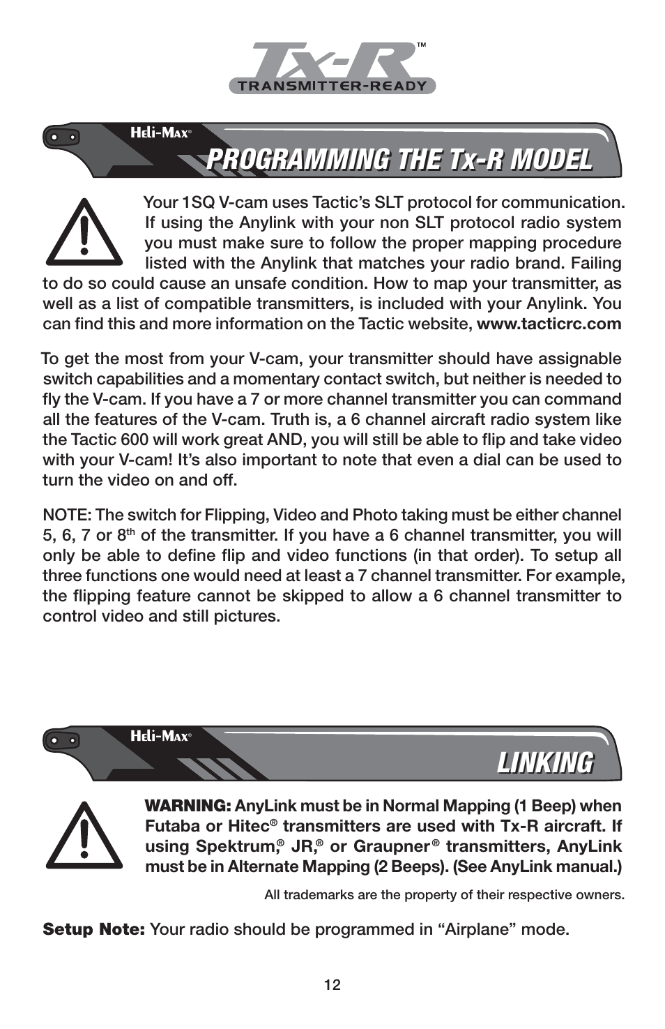 Programming the tx-r model, Linking | Heli-Max HMXE0837 User Manual | Page 12 / 20