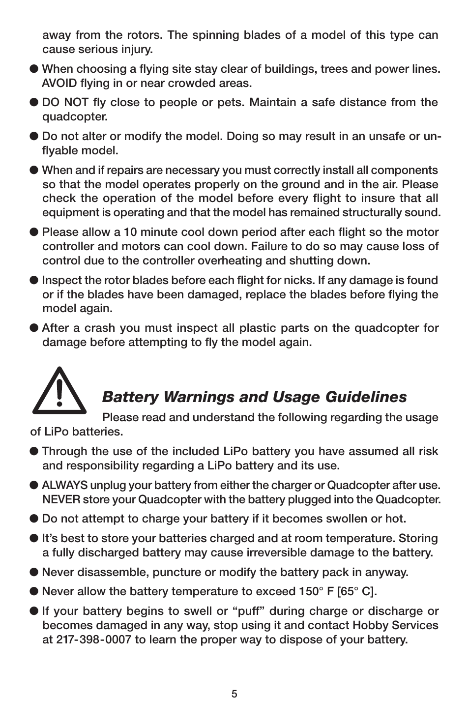 Battery warnings and usage guidelines | Heli-Max HMXE0847 User Manual | Page 5 / 20