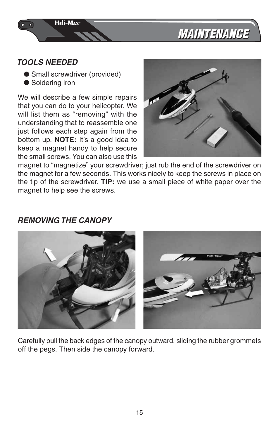 Maintenance | Heli-Max HMXE0828 User Manual | Page 15 / 28