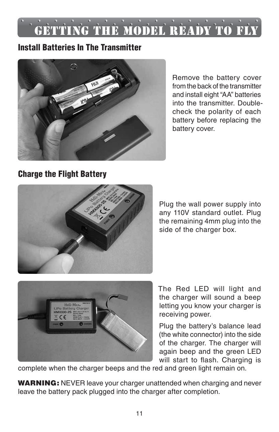 Getting the model ready to fly | Heli-Max HMXE0839 User Manual | Page 11 / 20
